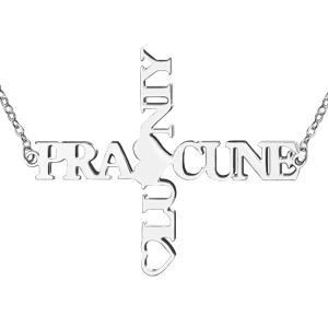 Personalized Glossy Two Names Cross Necklace Sterling Silver