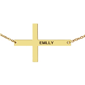 Gold Plated Silver Latin Cross Necklace Engraved Name 1.25