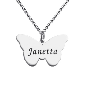 Personalized Charming Butterfly Pendant Name Necklace Silver