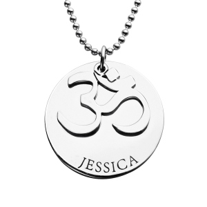 Om Disc Yoga Name Necklace Sterling Silver