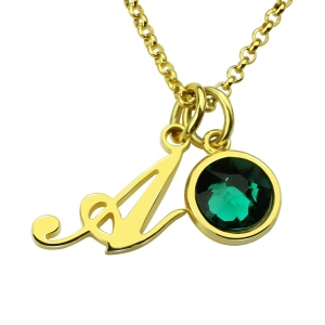 Custom Birthstone Initial Necklace 18k Gold Plated