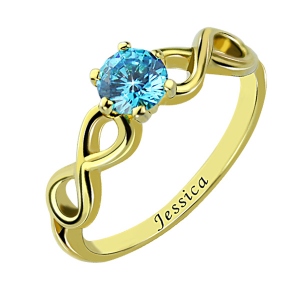 Porcelain Luster Double Infinity Promise Name Ring with Birthstone 18K Gold Plated