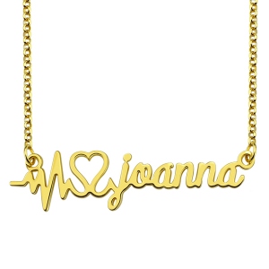 Personalized Heartbeat Name Necklace Gold Plated Silver