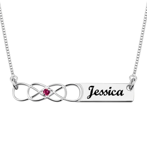 Double Infinity Bar Name Necklace with Birthstone Sterling Silver