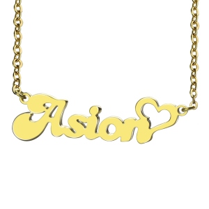 Custom Name Necklace in Gold with Heart