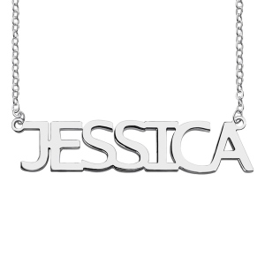 Block Letter Name Necklace Silver - "Jessica"