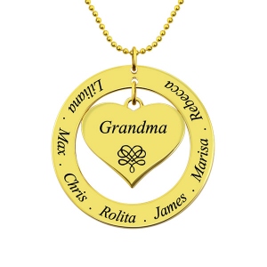 Circle Grandma's Name Necklace with Heart Pendant Gold Plated