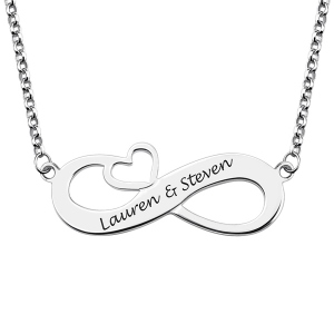 Customized Engraved Infinity Heart Couples Names Necklace In Sterling Silver