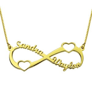 Double Heart Infinity Names Necklace Gold Plated