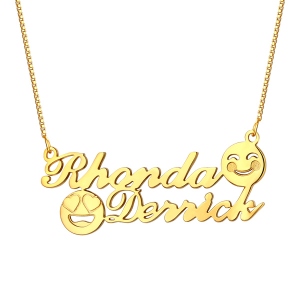 Personalized Memorial Initial Double Name Emoji Necklace Sterling Silver in Gold