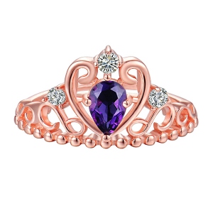 Natural Amethyst Crown Heart Ring In Rose Gold
