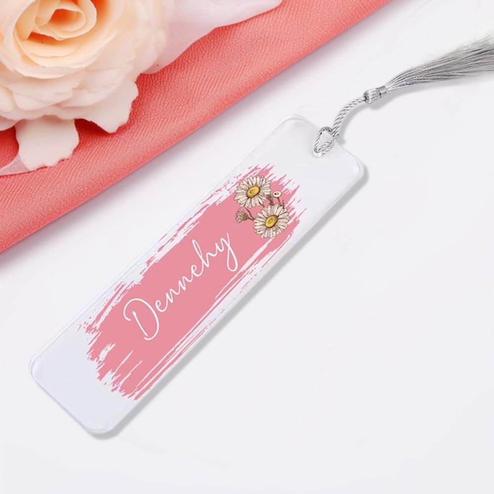 Custom Name Birth Flower Bookmark With Tassel, Acrylic Floral Bookmark ...