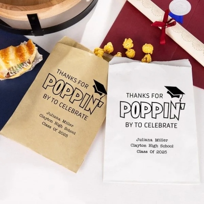 Custom Name Food-Grade Treat Snack Goodie Cookie Bags Set of 20, Thanks for Popping Graduation Favor Bags Class of 2025, Graduation Gift for Graduates