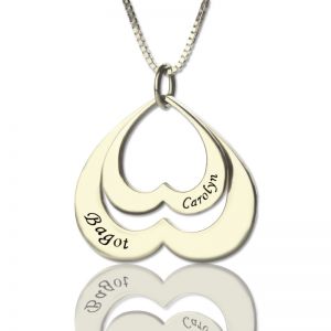 Mother Daughter Double Heart Pendant With Names