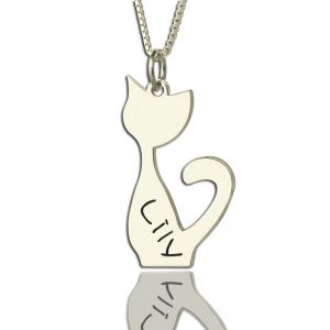 Personalized Cat Name Charm Necklace in Silver