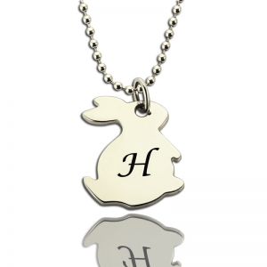Personalized Rabbit Initial Charm Pendant Sterling Silver