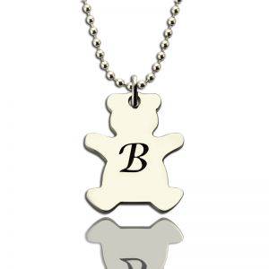 Personalized Teddy Bear Initial Necklace Sterling Silver