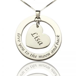 Mom I Love You to the Moon and Back Heart Name Necklace