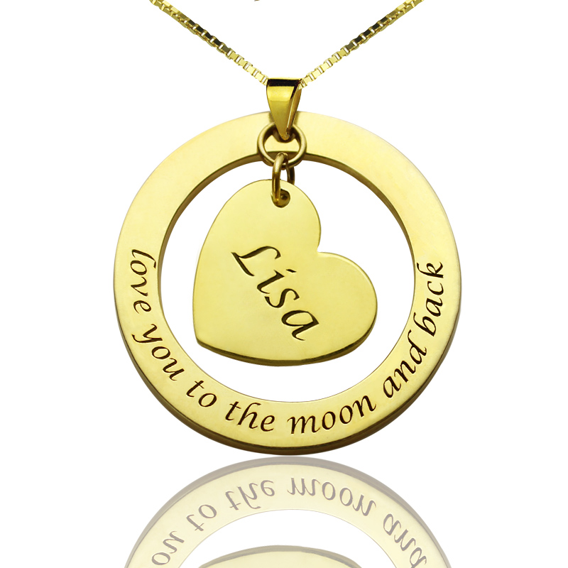 14k Yellow Gold Custom Name Heart Pendant Engraveable Love Charm Disc