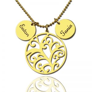Family Tree Necklace With Disc Name Charm For Mom