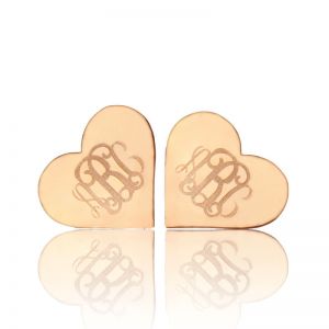 Heart Monogram Stud Earrings Rose Gold