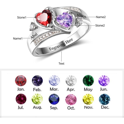 Birthstones Promise Rings with Customed Engraved Names for Her