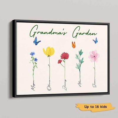 Custom Family Watercolor Flowers Horizontal Poster