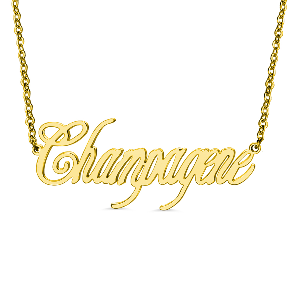 Gold Plated Silver 925 Personalized Champagne Font Name Necklace