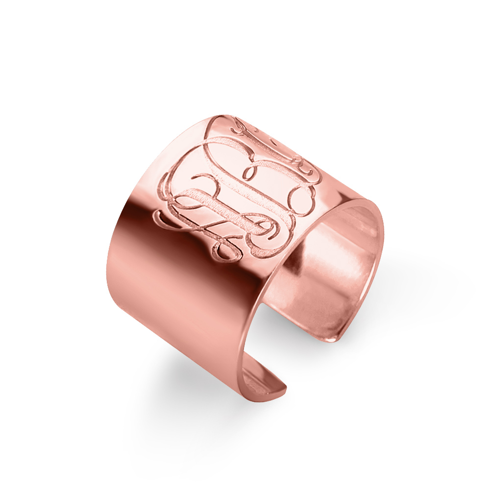 Monogrammed Cuff Ring Personalized Initials Ring in Rose Gold Solid Gold Or Silver Initials Cuff Ring Statement Ring