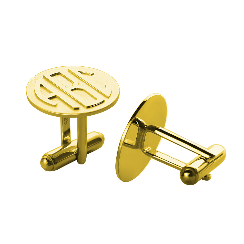 Cool Mens Cufflinks with Monogram Initial 18k Gold Plated
