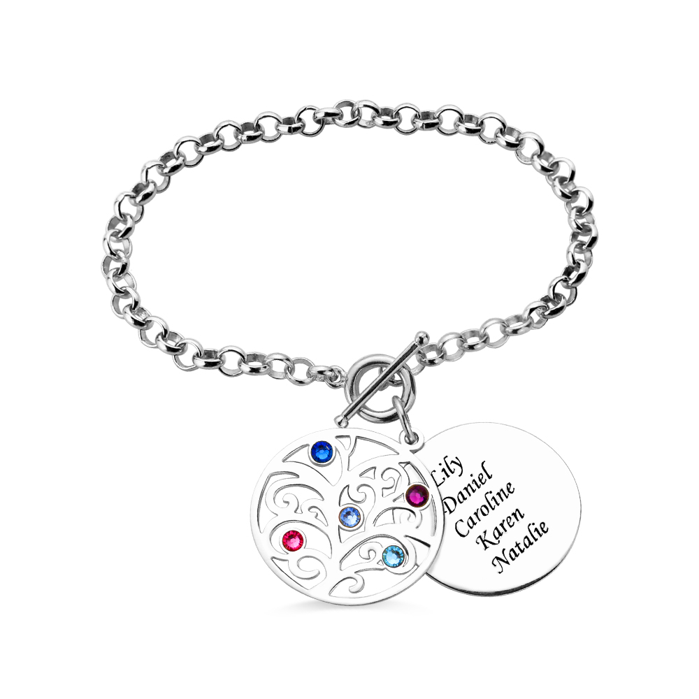 Personalised Bracelets with 1-5 Simulated Birthstones Dolls Boy and Girl Charms Customized Names Bangle for Women Wife Mothers Grandma