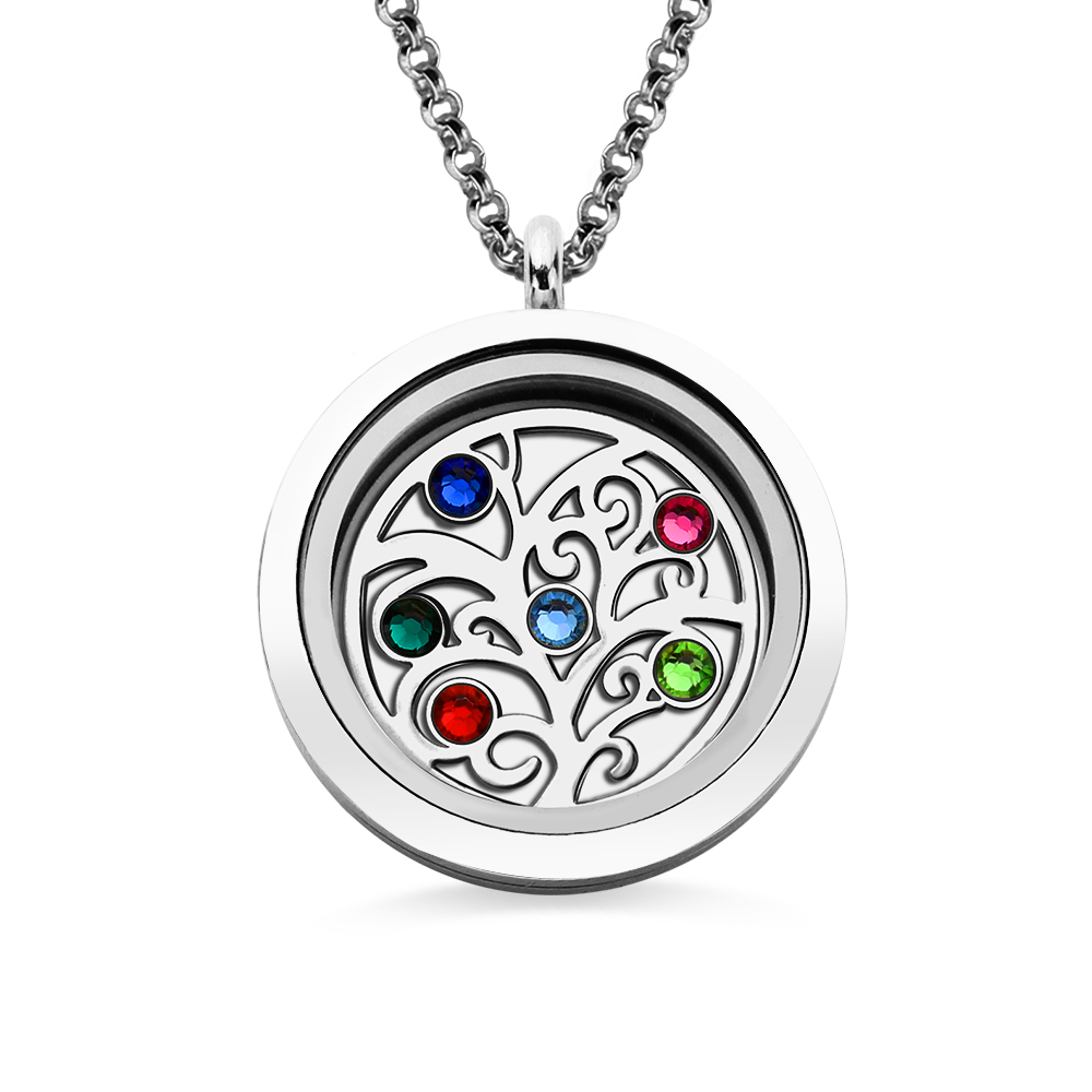 Stainless Steel Family Tree With Birthstones Floating Locket