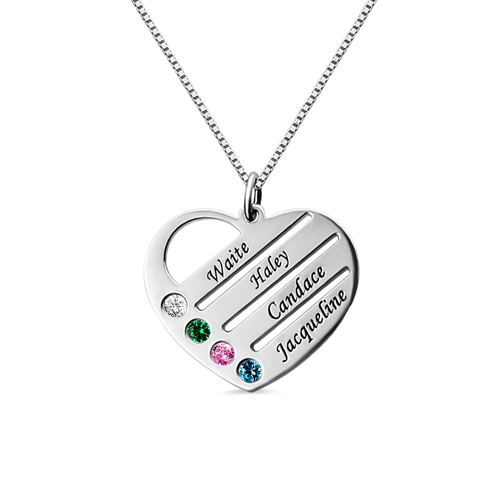BY Heart Birthstone Personalized Family Name Necklace-Custom Made with 2/3/4 Names Engraved Pendant Necklace Attentive Birthday Gift Valentine 