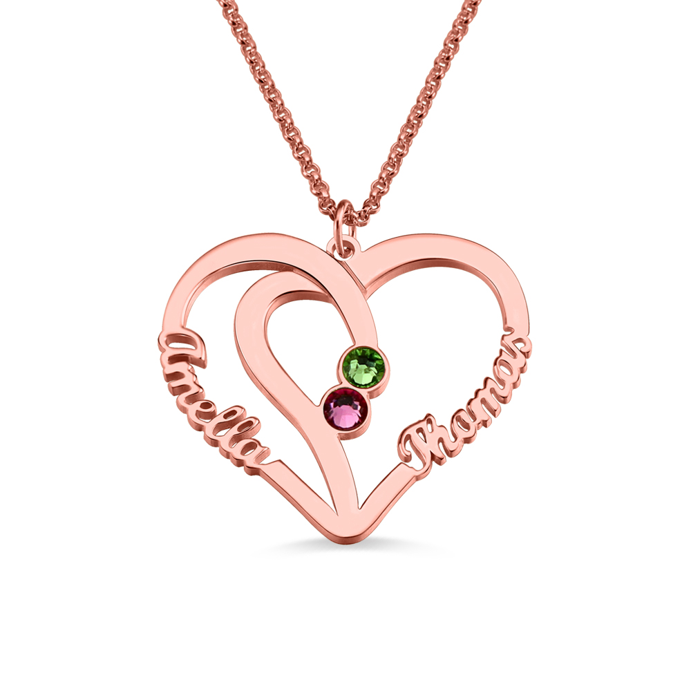 2 Birthstone Gold Heart Drop Mother's Necklace | Eve's Addiction