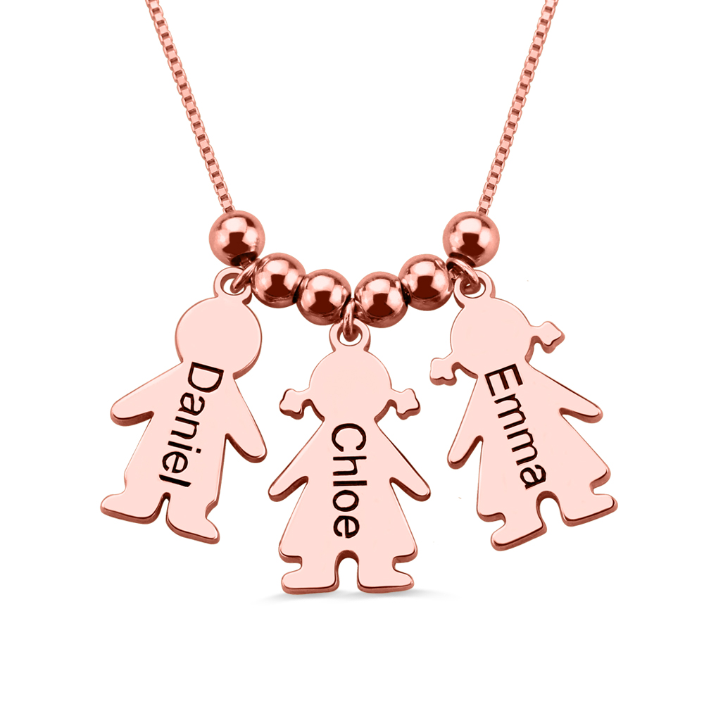 3 Kids Charms Mother's Necklace Rose Gold