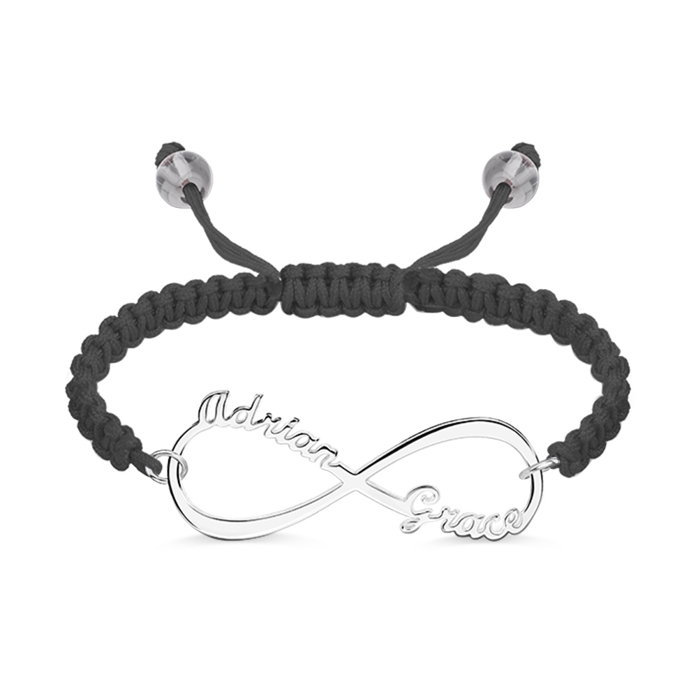 Pulseira de cordão com 2 nomes do infinito personalizado em prata de lei