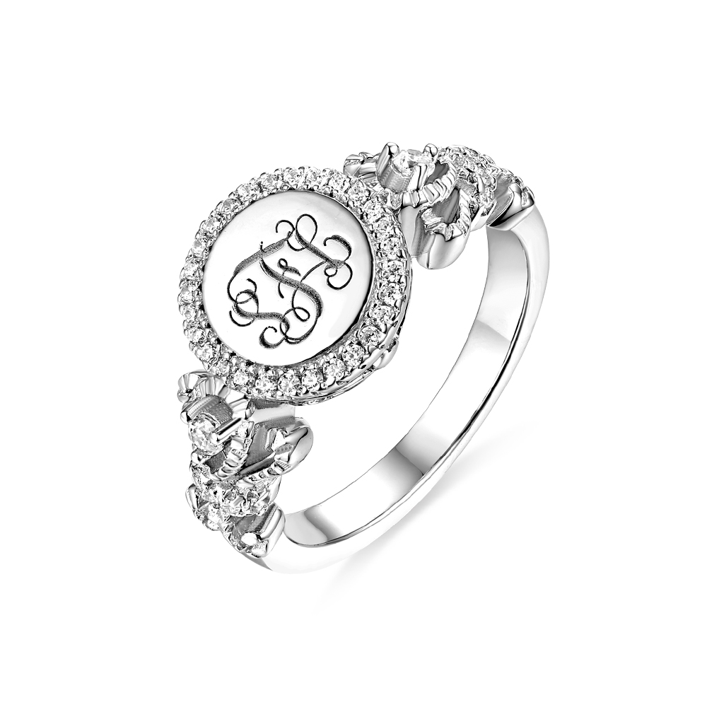 Engraved Sterling Silver Crown Monogram Ring - GetNameNecklace