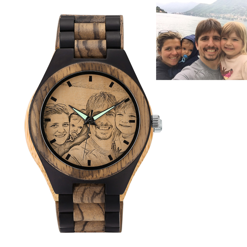 Personalized Photo Zebra Ebony Wooden Watch