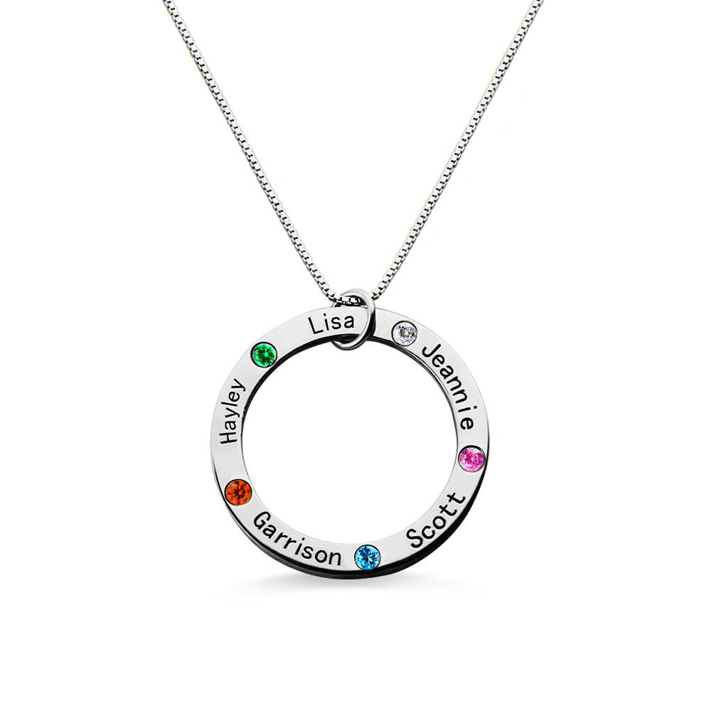 50th Birthday Gift, January Birthstone Necklace, 5 Interlocking Rings  Necklace, Mom Necklace, Mother of Bride Gift, Mother of Groom Gift,
