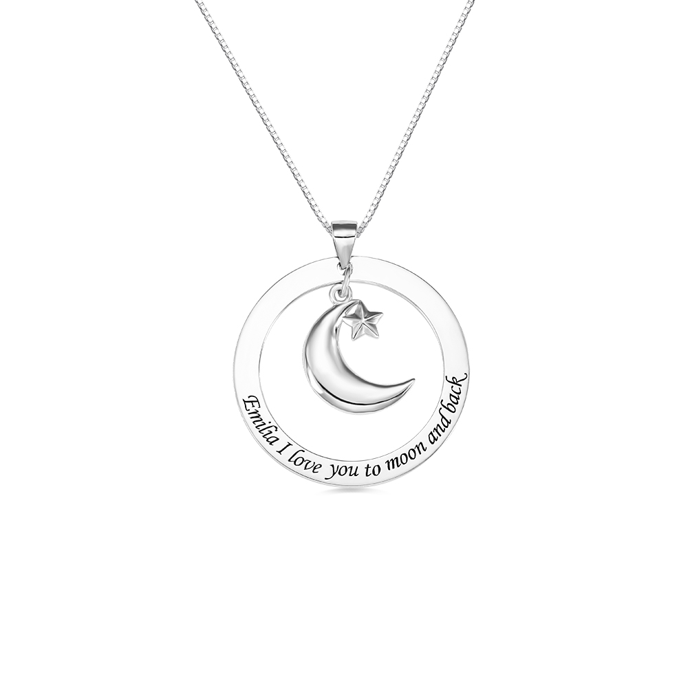 Silver Love You to the Moon and Back with Moon and Stars Charm