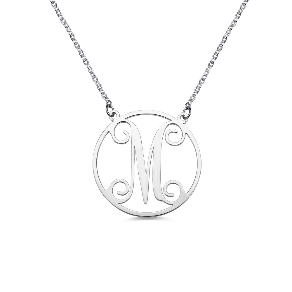 Sterling Silver Small Single Circle Monogram Letter Necklace