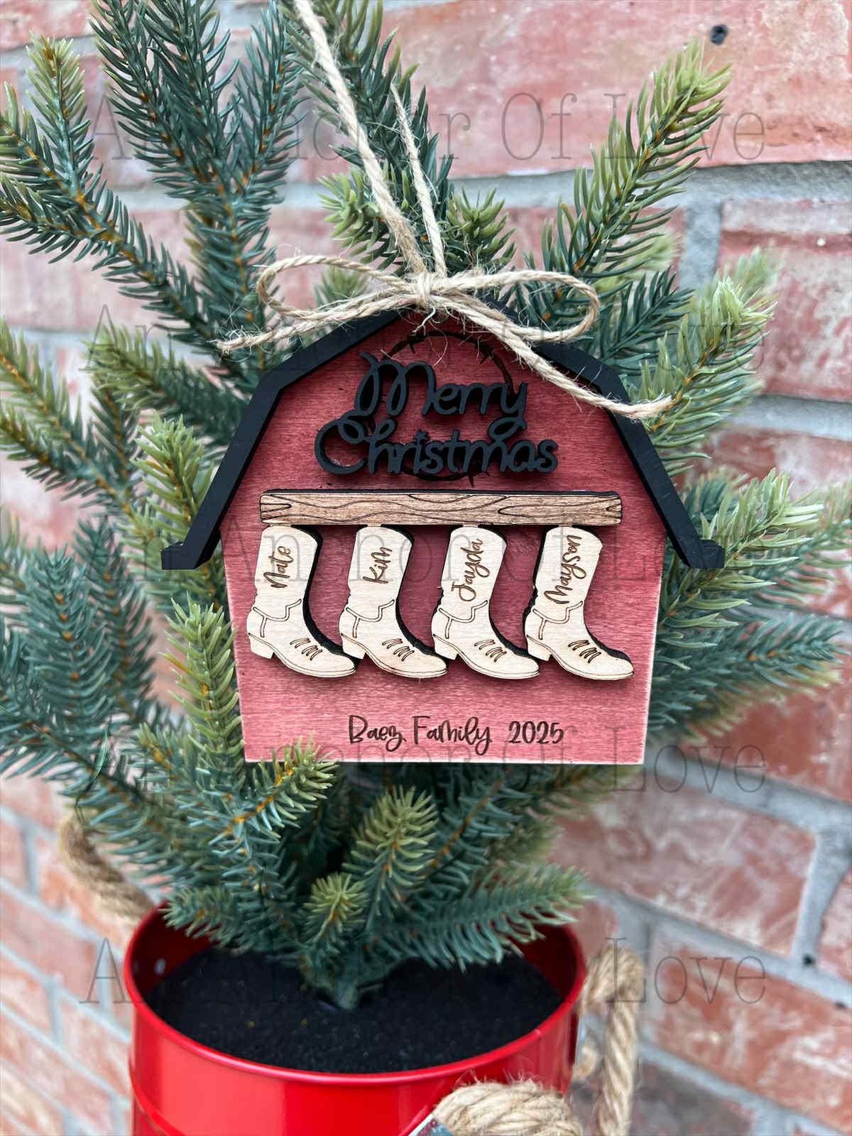 Personalized Family Christmas Ornament: Cowboy Barn Decor