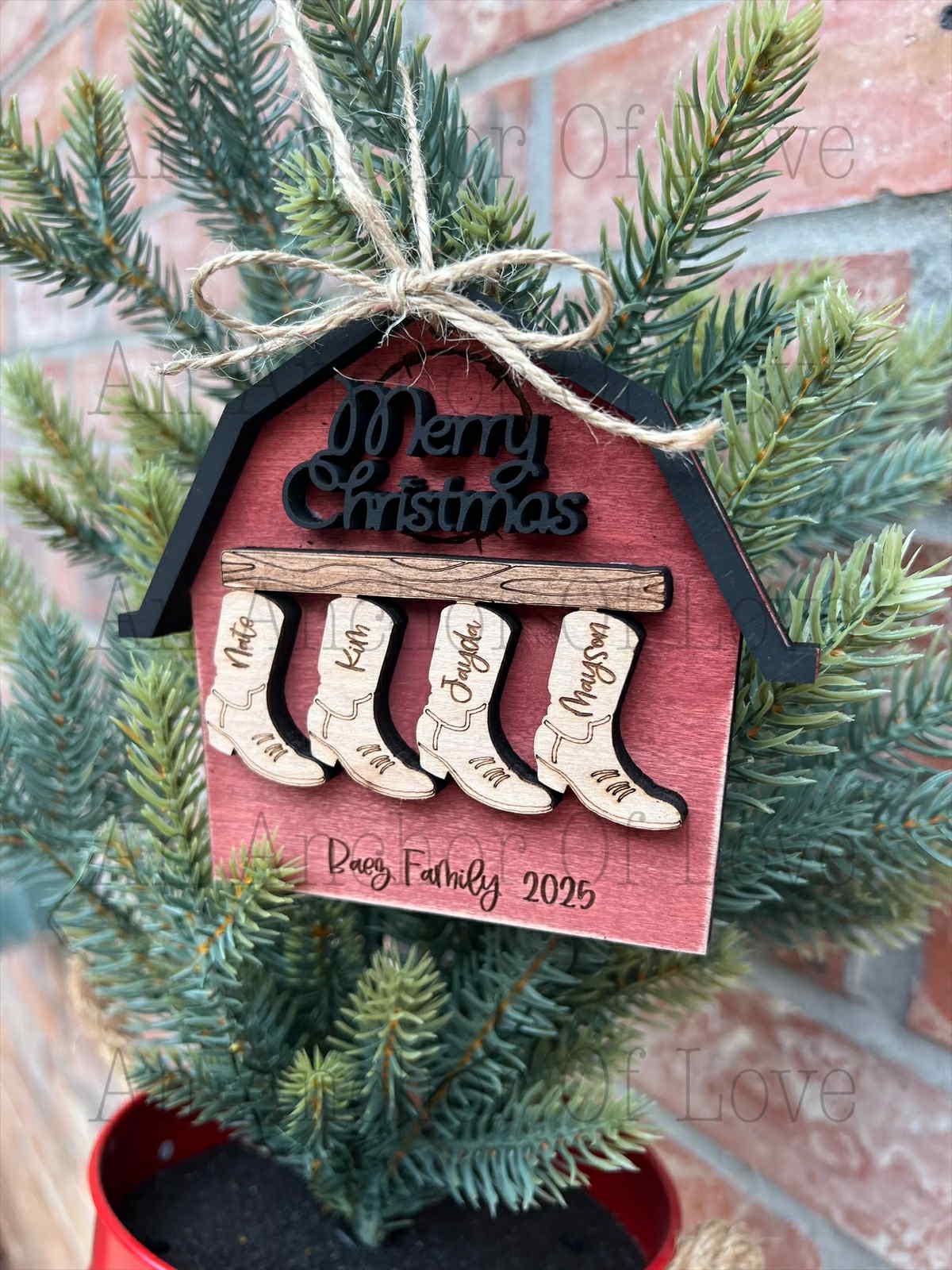 Personalized Family Christmas Ornament: Cowboy Barn Decor