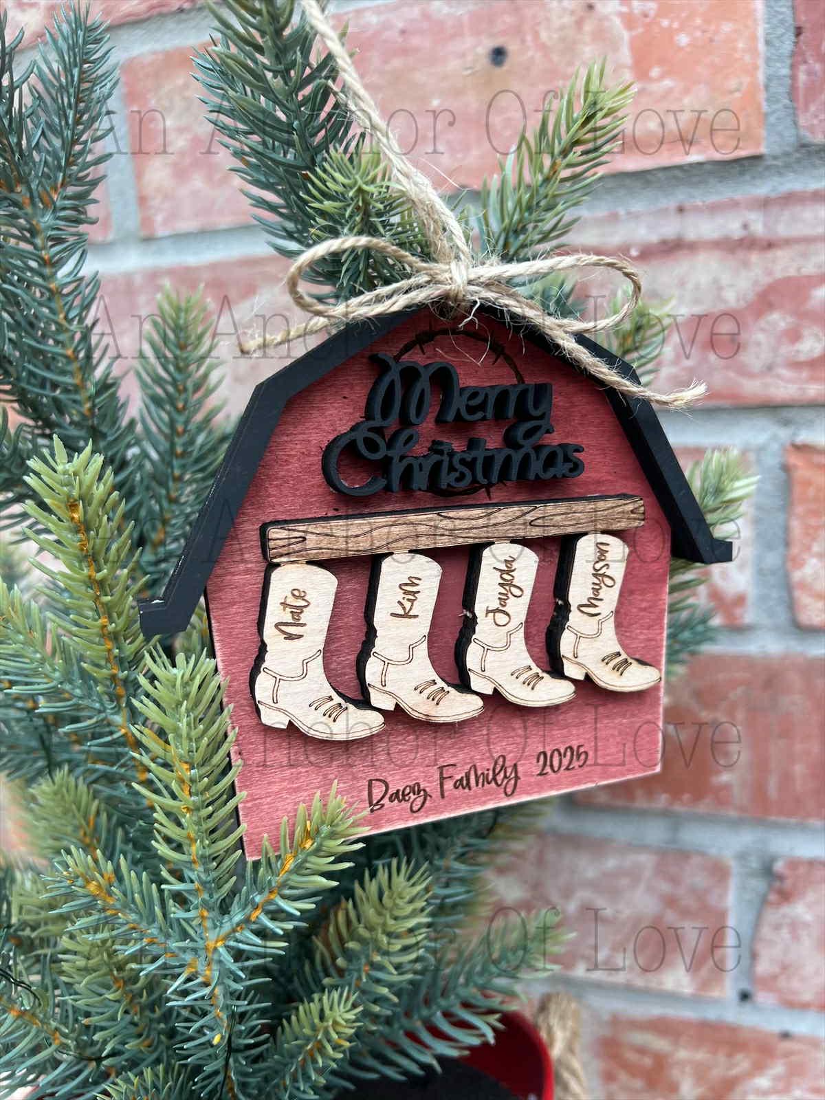 Personalized Family Christmas Ornament: Cowboy Barn Decor