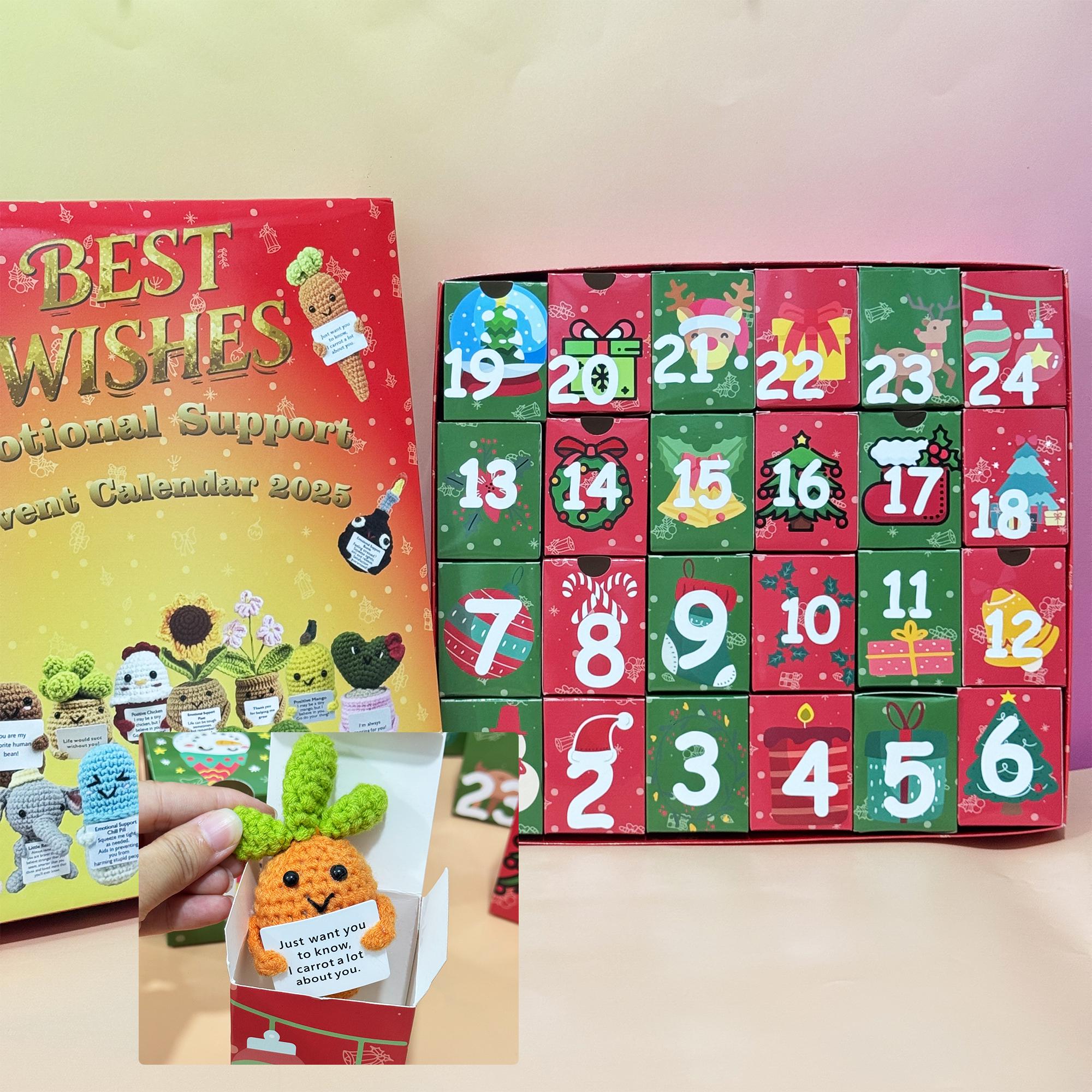 Countdown Christmas Box: 24Pcs Crochet Positive Vegetables/Fruits/Animals,Emotional Support Advent Calendar 2025,Christmas Gifts,Funny gifts