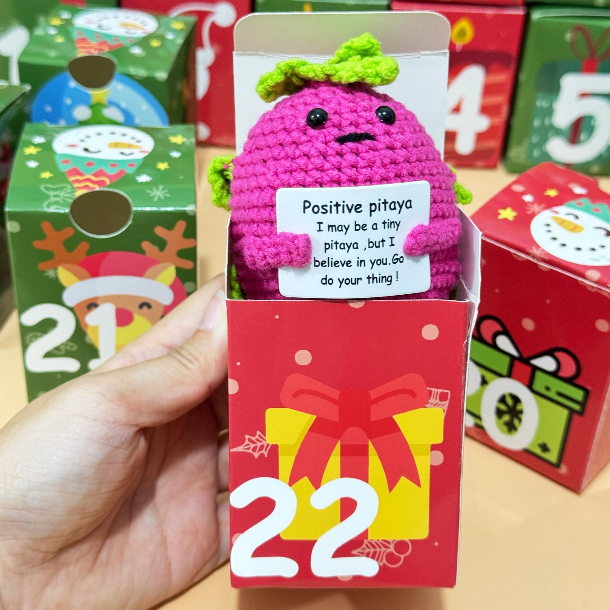 Countdown Christmas Box: 24Pcs Crochet Positive Vegetables/Fruits/Animals,Emotional Support Advent Calendar 2025,Christmas Gifts,Funny gifts