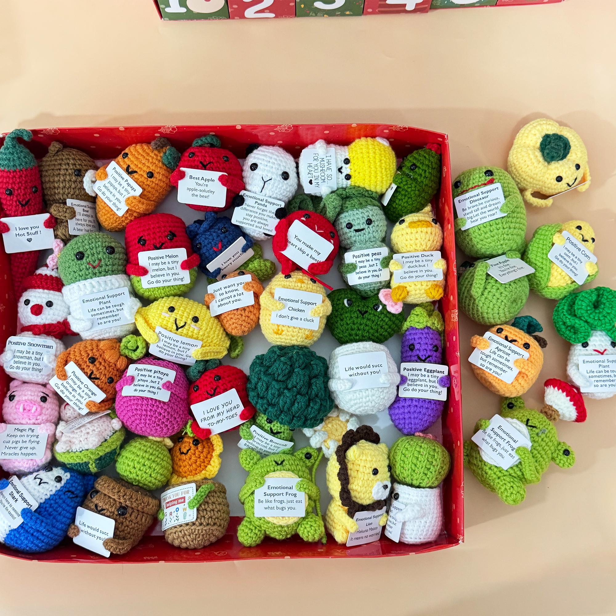 Countdown Christmas Box: 24Pcs Crochet Positive Vegetables/Fruits/Animals,Emotional Support Advent Calendar 2025,Christmas Gifts,Funny gifts
