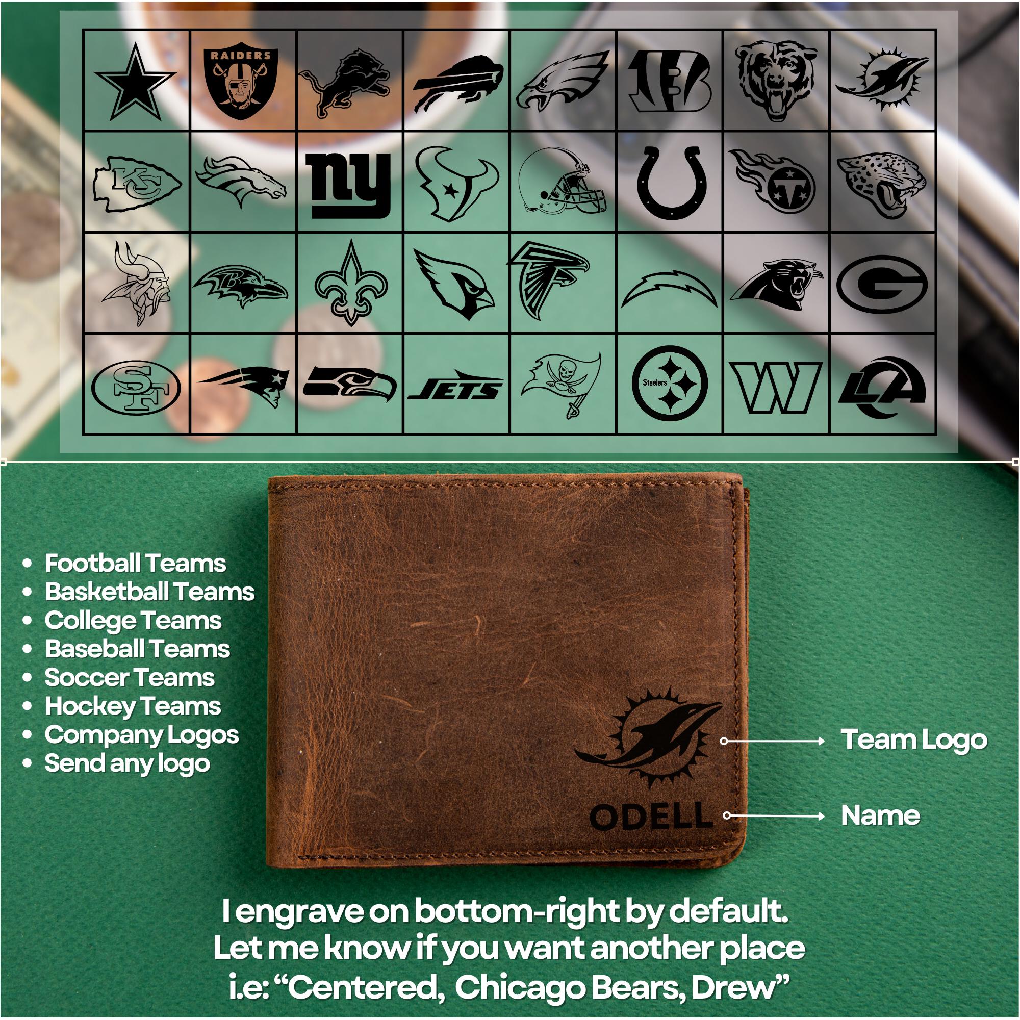 Football, Personalized Leather Wallet, Custom Leather Wallets, Football Players, Football Team Sport Fans, Him Dad Father Boy Christmas Gift