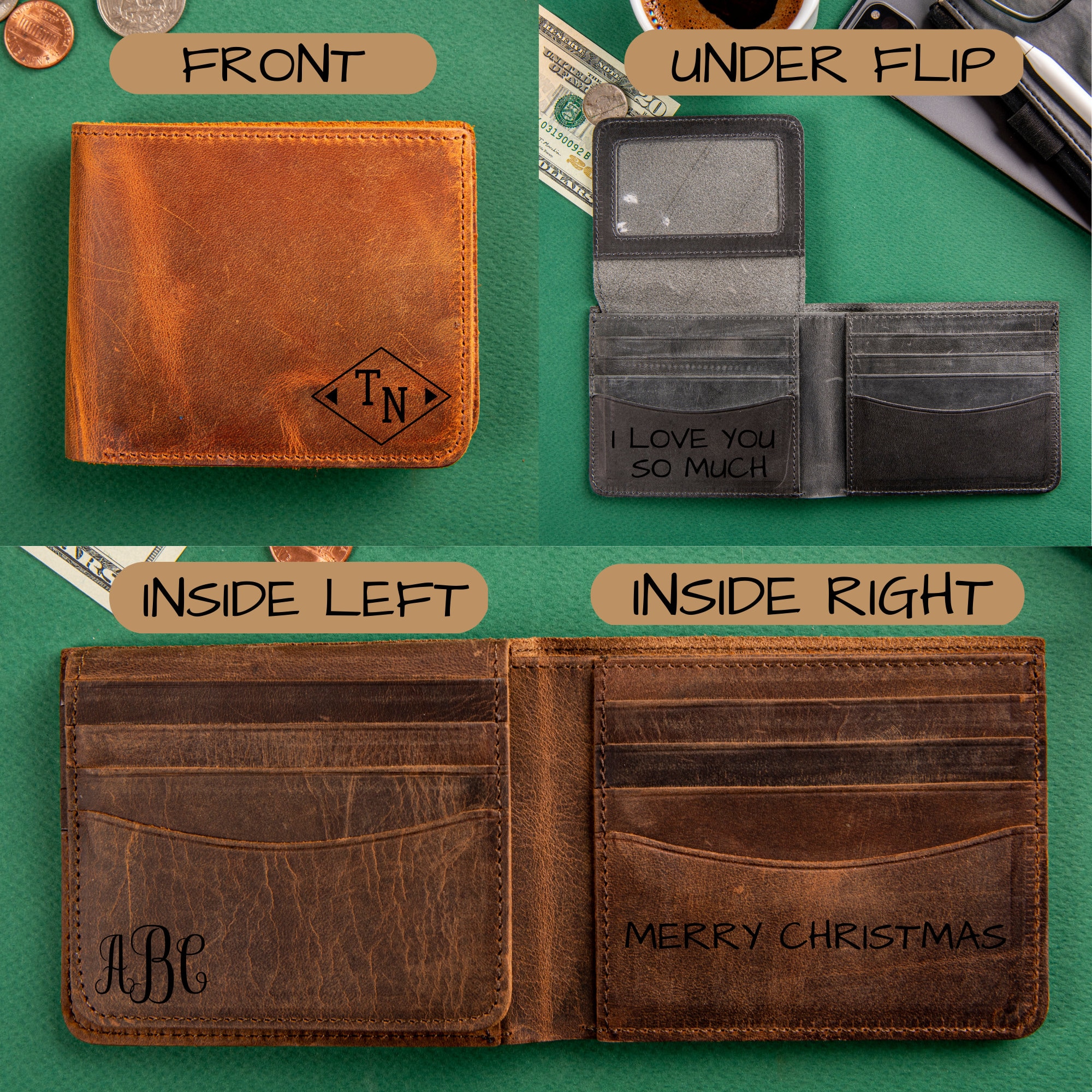 Football, Personalized Leather Wallet, Custom Leather Wallets, Football Players, Football Team Sport Fans, Him Dad Father Boy Christmas Gift