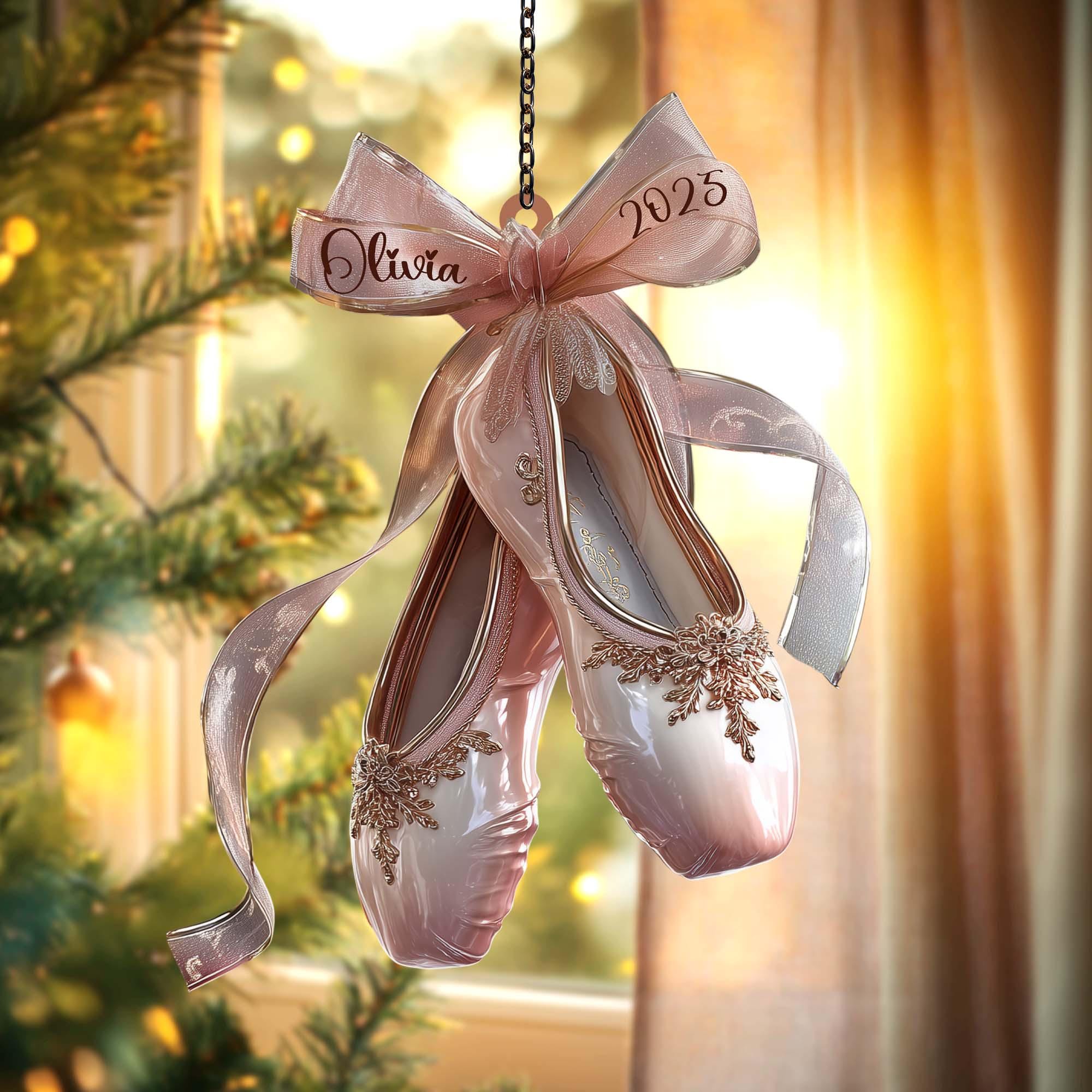 Ballet Shoes Christmas Ornament, Pink Pointe Shoe Acrylic Tree Hanging, Nutcracker Gift, Elegant Ballerina Holiday Decor 2025,